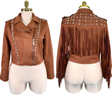 Load image into Gallery viewer, Fringes and stars suede Jacket