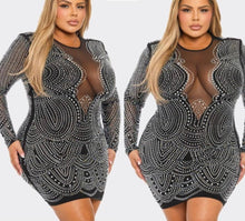 Load image into Gallery viewer, Sheer Vneck stones long sleeve dress