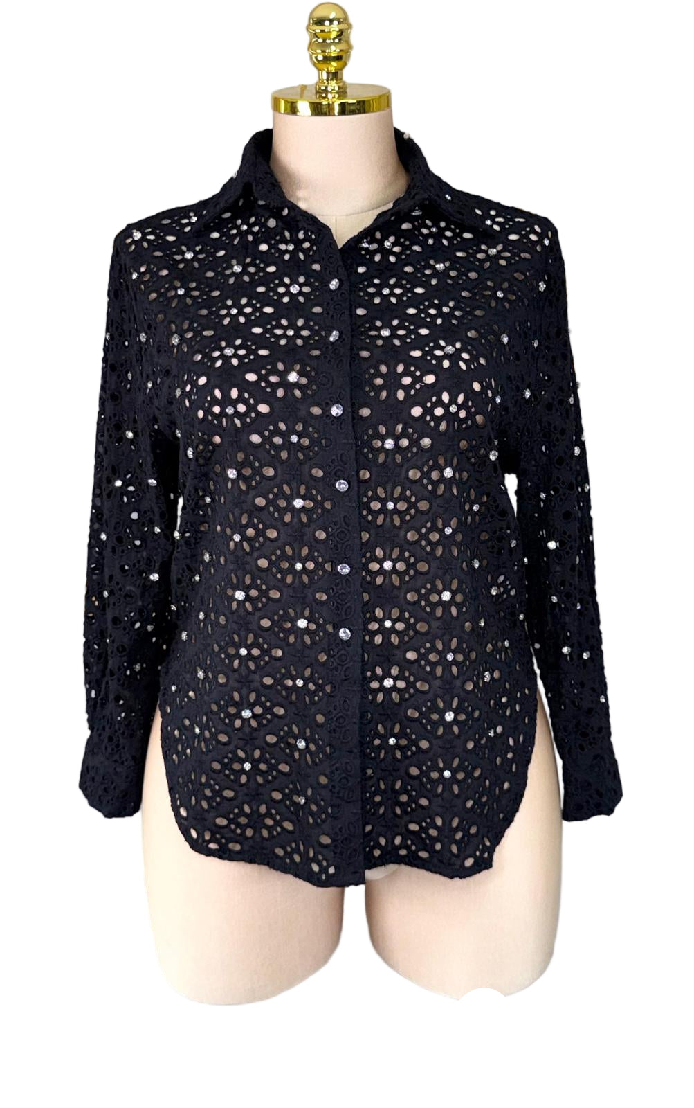 Eyelet and bling shirt top