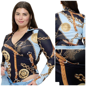 Lycra Versace print long sleeve body suit
