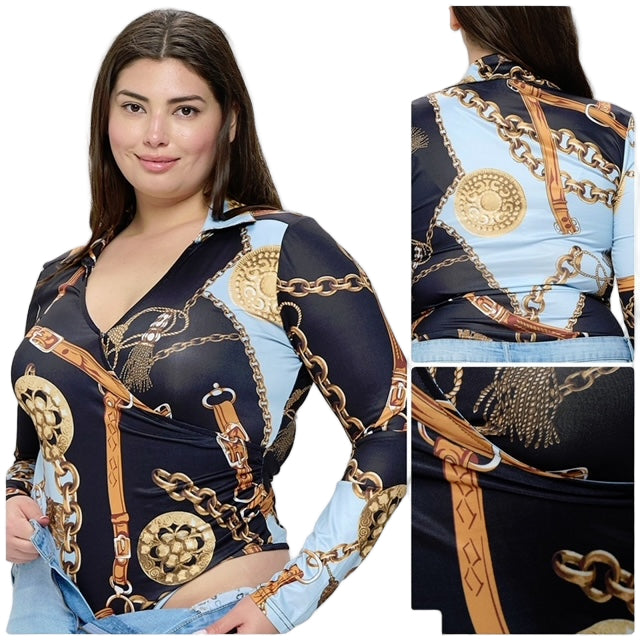 Lycra Versace print long sleeve body suit