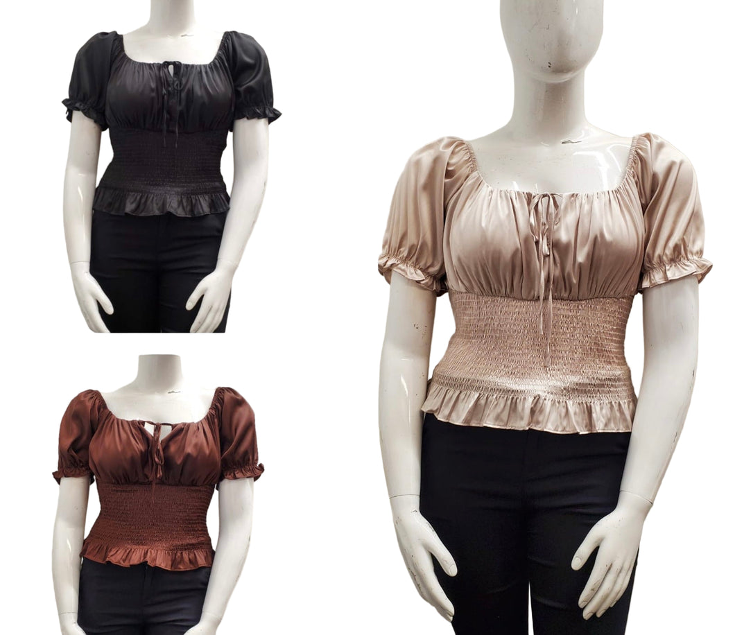 Short sleeve silky smoke top