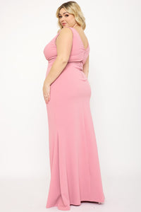 Mini pearls vneck lng gown