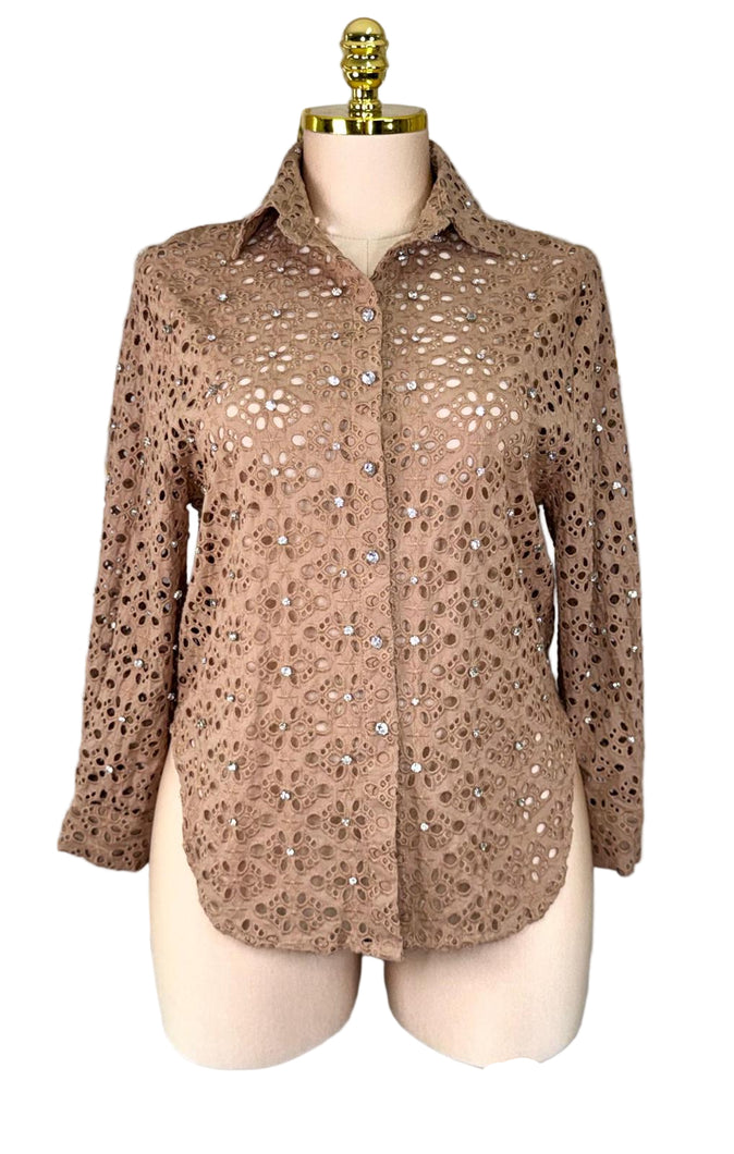 Eyelet and bling shirt top