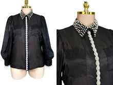 Load image into Gallery viewer, Pearls collar organza shirt