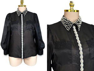 Pearls collar organza shirt