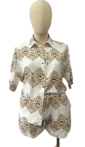 Short sleeve gauze print shorts set