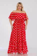 Load image into Gallery viewer, Off shoulder polka dot Chiff Maxi