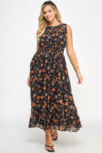 Load image into Gallery viewer, Elastic waist rust floral ankle dress