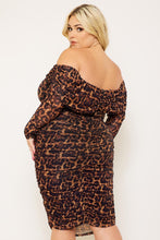 Load image into Gallery viewer, Studs animal print off shoulder dress