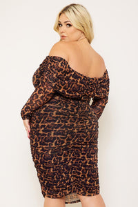 Studs animal print off shoulder dress