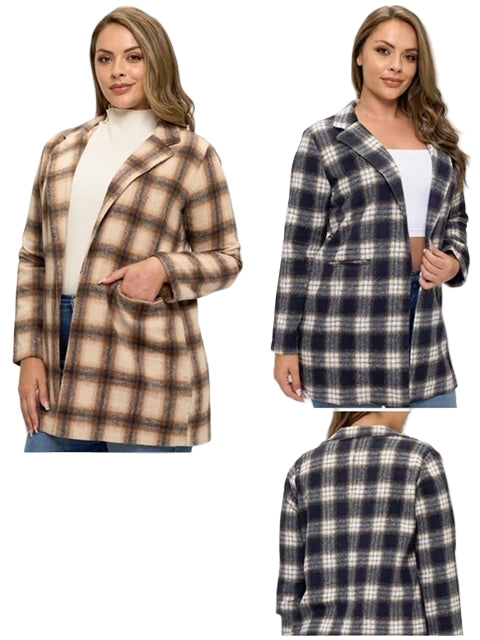 Plaid pockets dress coat