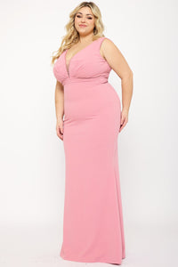 Mini pearls vneck lng gown