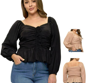 pleated front long sleeve top