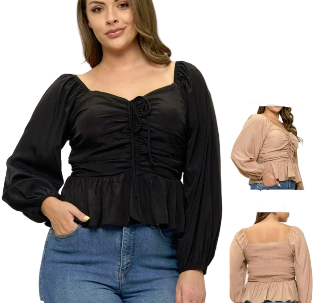 pleated front long sleeve top
