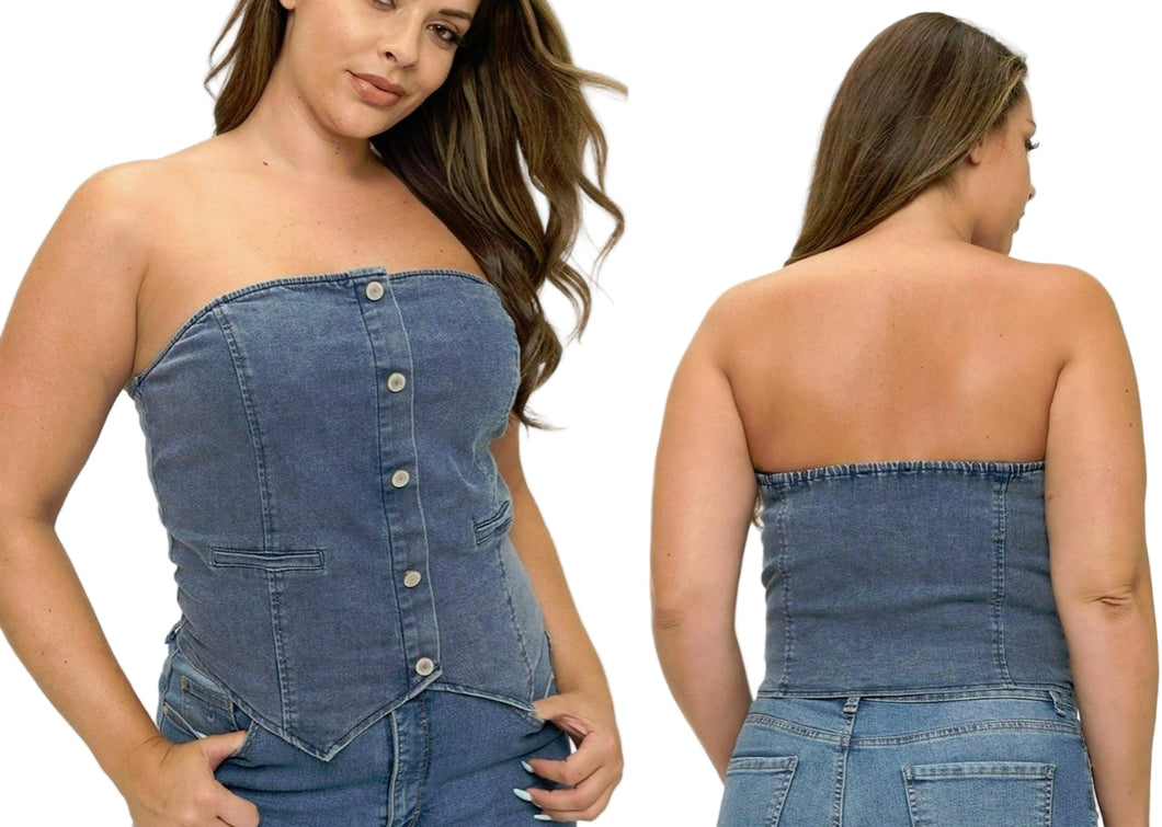 Denim strapless tube top