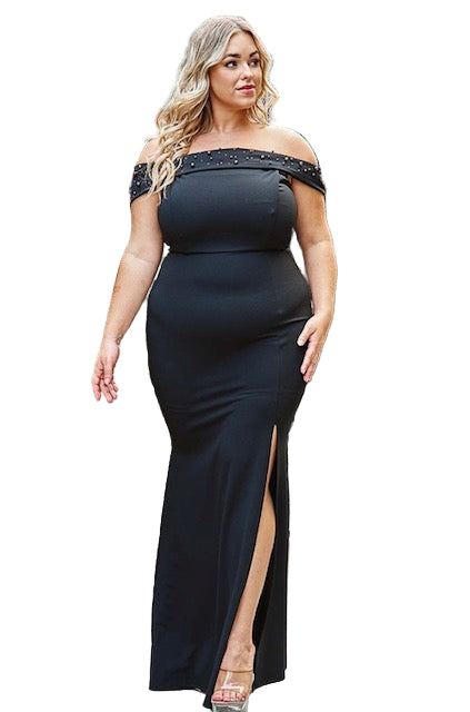 Pearls on bow long gown