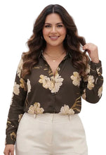 Load image into Gallery viewer, Long sleeve large flower print collar shirt