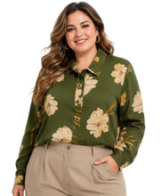 Load image into Gallery viewer, Long sleeve large flower print collar shirt