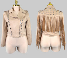 Load image into Gallery viewer, Fringes and stars suede Jacket