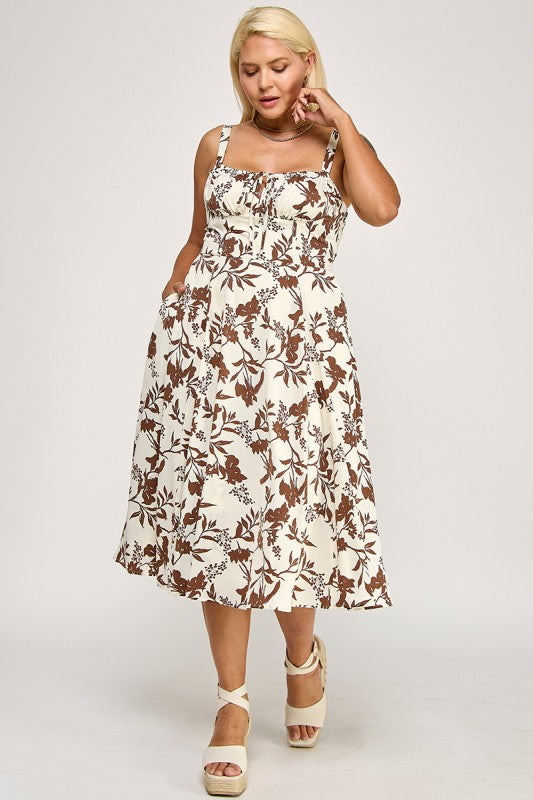 Corset type satin floral dress