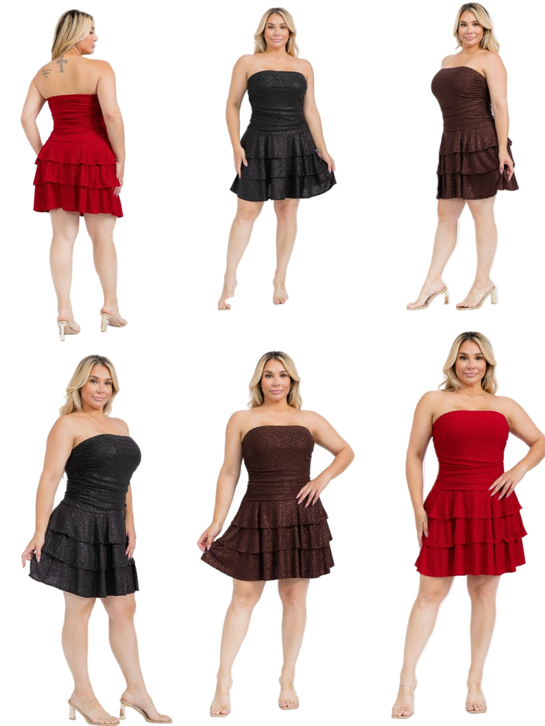 Glitter ruffles strapless dress